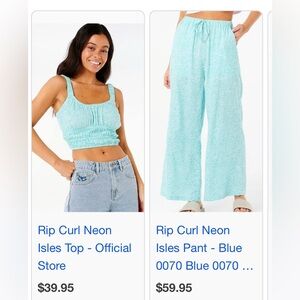 Rip Curl Matching Set - neon isles Aqua Floral Bra Top & Bottoms